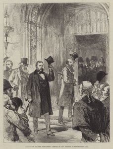 Réunion du nouveau Parlement, arrivée des nouveaux membres dans le hall de Westminster